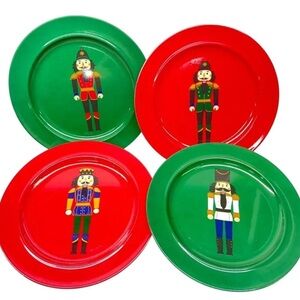 FAO Schwarz Christmas Nutcrackers 8in Melamine Salad Side Dessert Plates Set 4